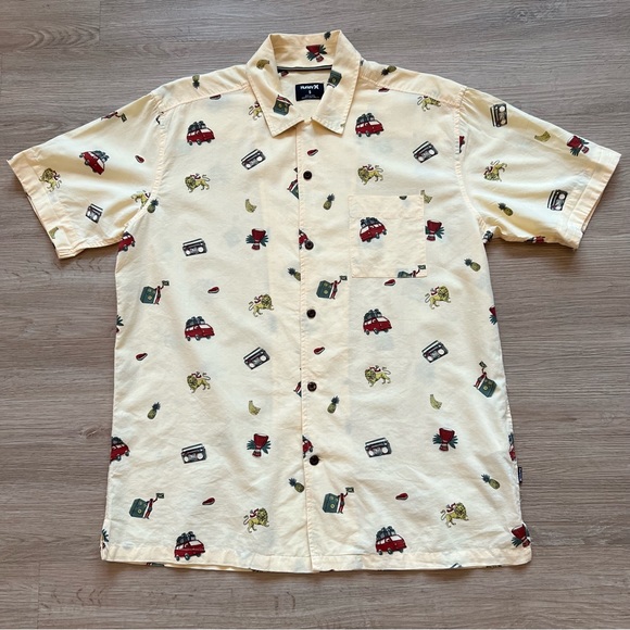 Hurley Other - Hurley Button Up Shirt Vacay Pineapple Radio Van Graphic Muted Yellow Size S